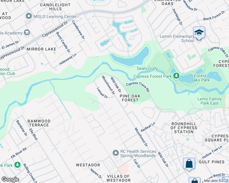 map of restaurants, bars, coffee shops, grocery stores, and more near 18317 Wild Oak Drive in Houston