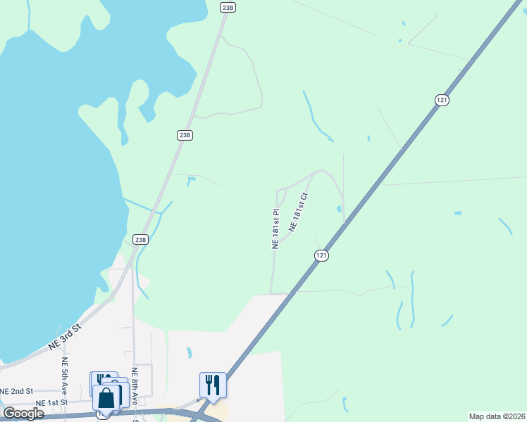 map of restaurants, bars, coffee shops, grocery stores, and more near 10975 Northeast 181st Place in Lake Butler