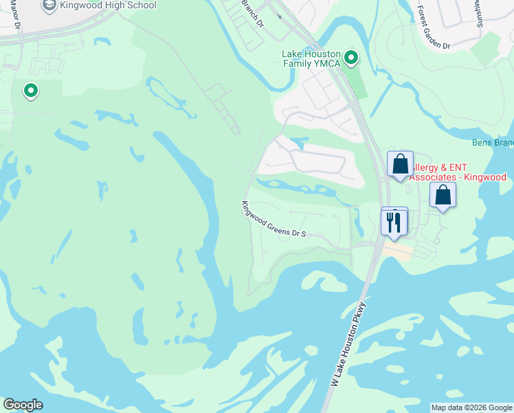 map of restaurants, bars, coffee shops, grocery stores, and more near 20 Club Oak Court in Humble