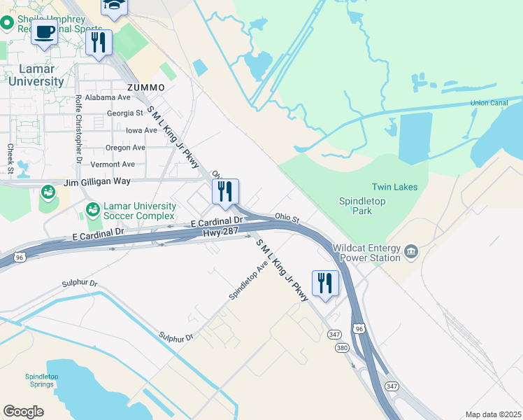 map of restaurants, bars, coffee shops, grocery stores, and more near 1965 Kingsley Drive in Beaumont
