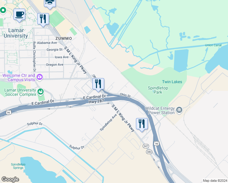 map of restaurants, bars, coffee shops, grocery stores, and more near 1965 Kingsley Drive in Beaumont