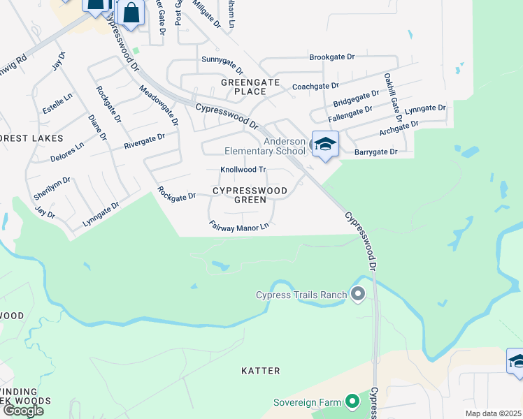 map of restaurants, bars, coffee shops, grocery stores, and more near 6019 Greenway Manor Lane in Spring