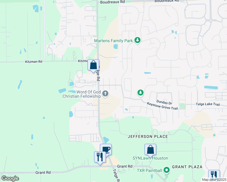 map of restaurants, bars, coffee shops, grocery stores, and more near 18011 Hillock Glen Lane in Cypress