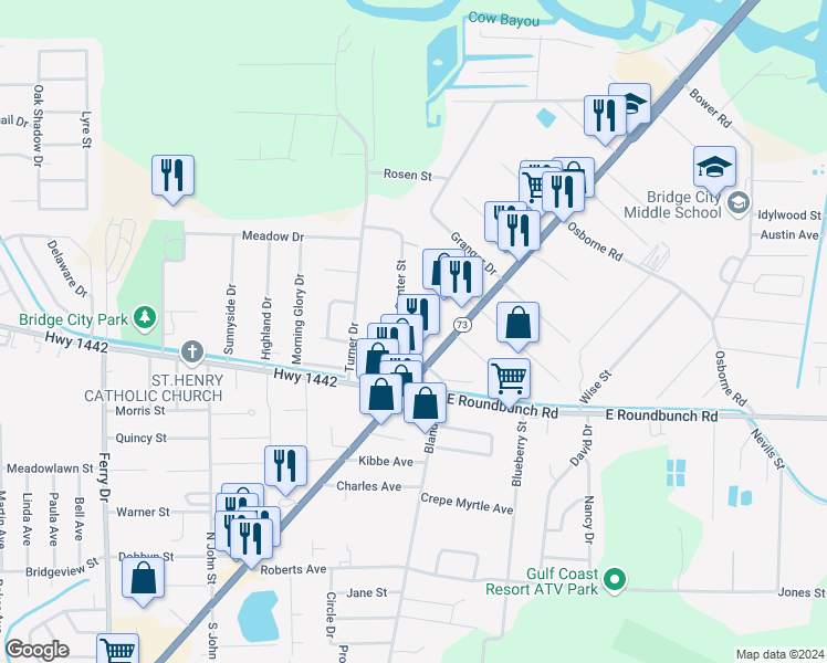 map of restaurants, bars, coffee shops, grocery stores, and more near 870 Center Street in Bridge City
