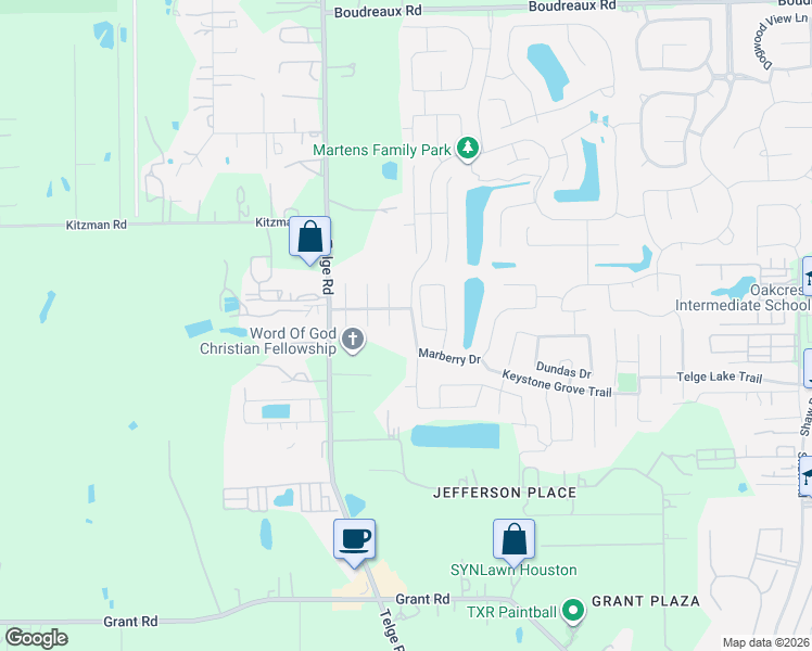 map of restaurants, bars, coffee shops, grocery stores, and more near 18027 Tall Chestnut Street in Cypress