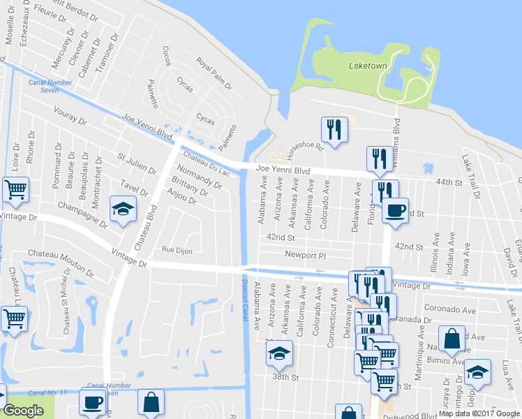 map of restaurants, bars, coffee shops, grocery stores, and more near 4229 Alabama Avenue in Kenner