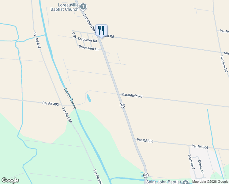 map of restaurants, bars, coffee shops, grocery stores, and more near 7419 Loreauville Road in New Iberia