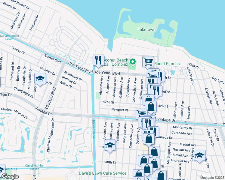 map of restaurants, bars, coffee shops, grocery stores, and more near 4241 Arkansas Avenue in Kenner