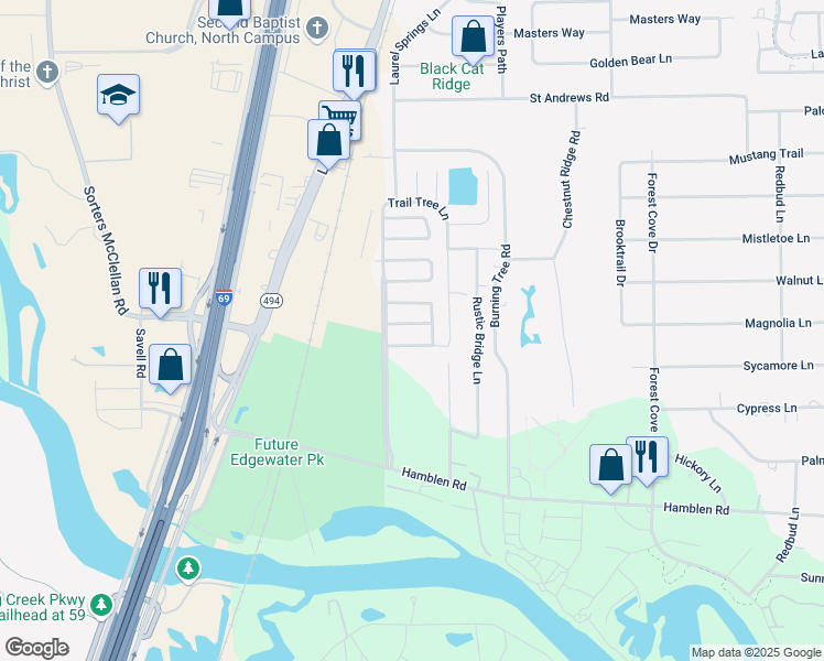 map of restaurants, bars, coffee shops, grocery stores, and more near 422 Laurel Timbers Drive in Houston