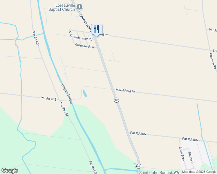 map of restaurants, bars, coffee shops, grocery stores, and more near 7419 Loreauville Road in New Iberia