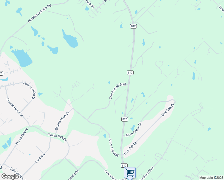 map of restaurants, bars, coffee shops, grocery stores, and more near 130 Creekwood Trail in Cedar Creek