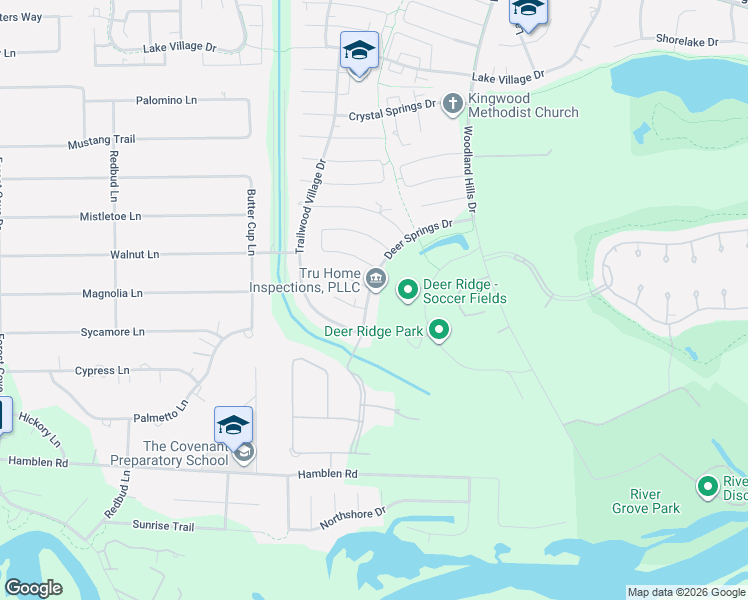 map of restaurants, bars, coffee shops, grocery stores, and more near 2030 Deer Springs Drive in Humble
