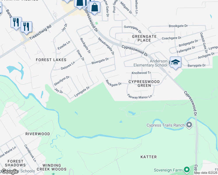map of restaurants, bars, coffee shops, grocery stores, and more near 5411 Gate Canyon Court in Spring