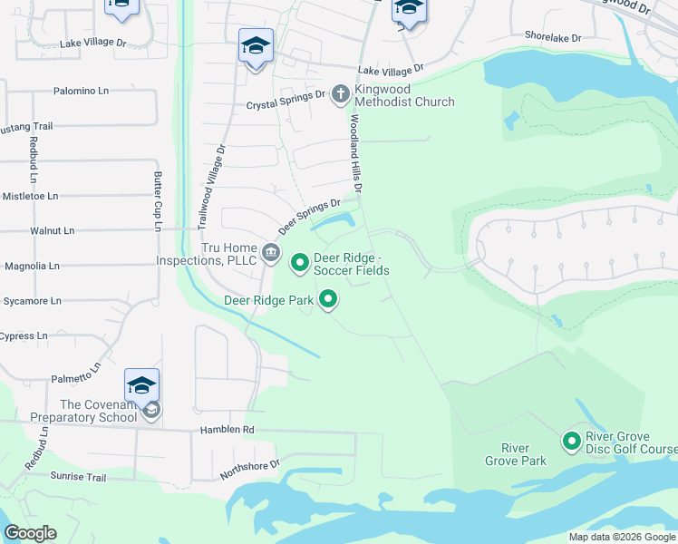 map of restaurants, bars, coffee shops, grocery stores, and more near 2255 Deer Cove Trail in Humble