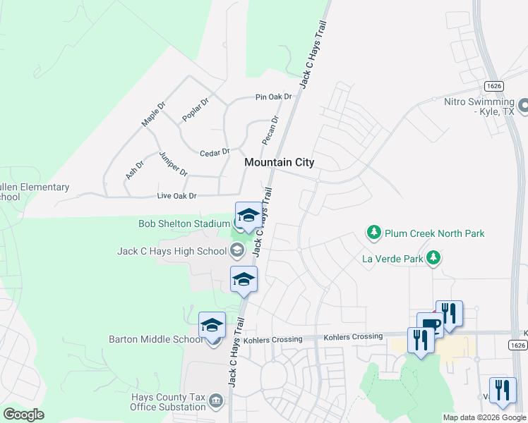 map of restaurants, bars, coffee shops, grocery stores, and more near 5299 Farm to Market 2770 in Mountain City
