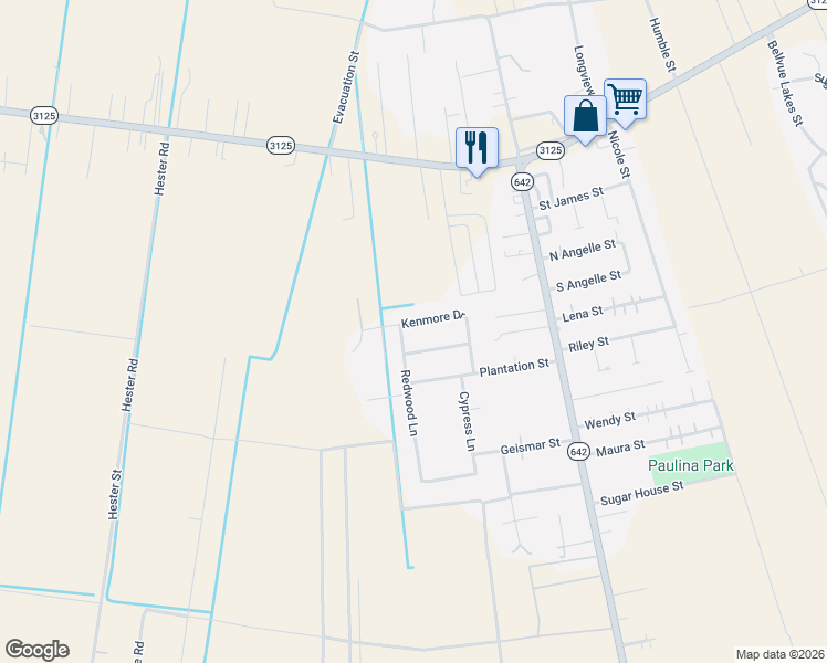 map of restaurants, bars, coffee shops, grocery stores, and more near 3613 Kenmore Drive in Paulina