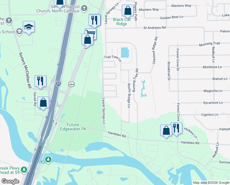 map of restaurants, bars, coffee shops, grocery stores, and more near 438 Laurel Timbers Drive in Humble