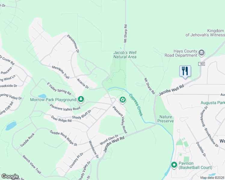 map of restaurants, bars, coffee shops, grocery stores, and more near Cypress Fairway Village in Wimberley