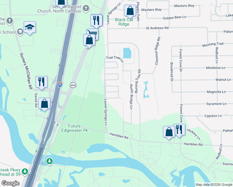 map of restaurants, bars, coffee shops, grocery stores, and more near 434 Laurel Timbers Drive in Humble