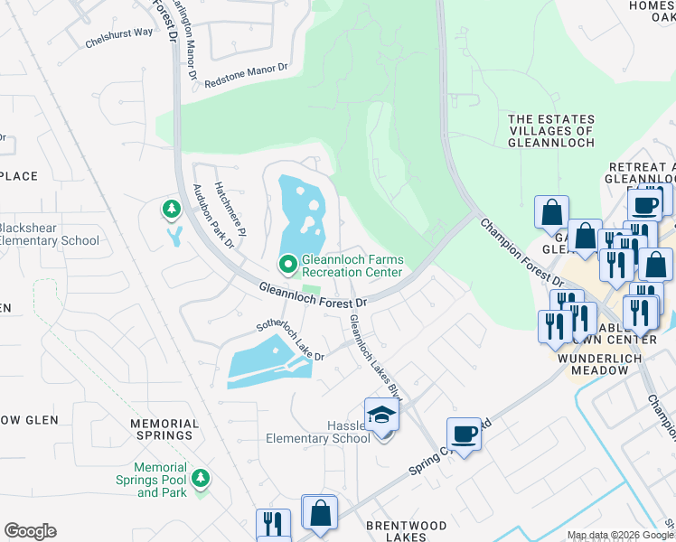 map of restaurants, bars, coffee shops, grocery stores, and more near 26 Kerloch Point in Spring