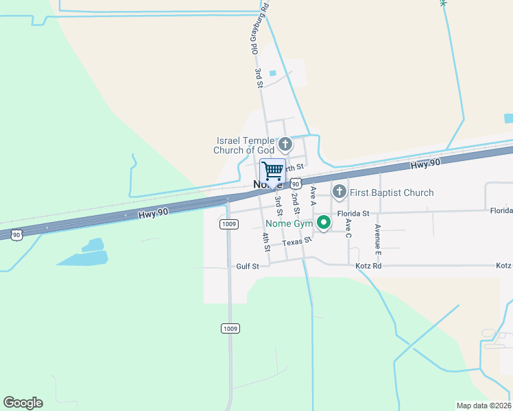 map of restaurants, bars, coffee shops, grocery stores, and more near 2400-2498 Louisiana Street in Nome