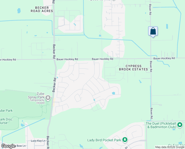 map of restaurants, bars, coffee shops, grocery stores, and more near 23425 Bauer Hockley Road in Hockley