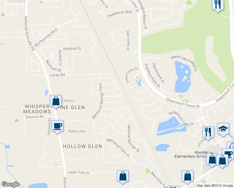 map of restaurants, bars, coffee shops, grocery stores, and more near 9914 Kendahlwood Lane in Tomball