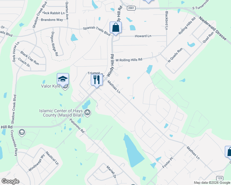 map of restaurants, bars, coffee shops, grocery stores, and more near 273 Jayden Drive in Kyle