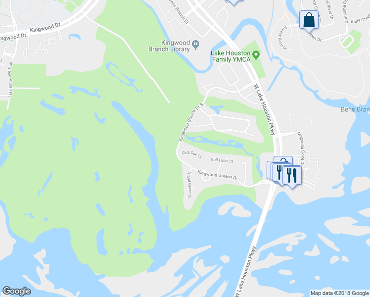 map of restaurants, bars, coffee shops, grocery stores, and more near 20 Club Oak Court in Humble