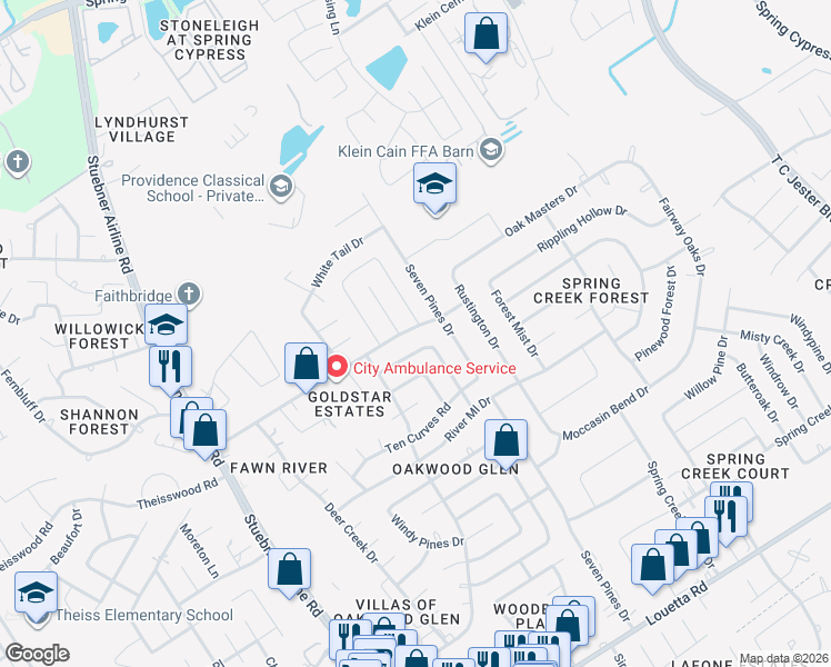 map of restaurants, bars, coffee shops, grocery stores, and more near 6802 Peace River Drive in Spring