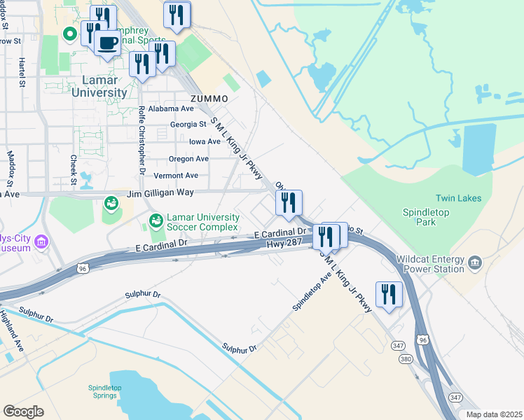 map of restaurants, bars, coffee shops, grocery stores, and more near 5230 South Martin Luther King Junior Parkway in Beaumont