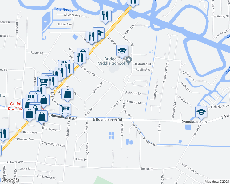 map of restaurants, bars, coffee shops, grocery stores, and more near 380 Osborne Road in Bridge City