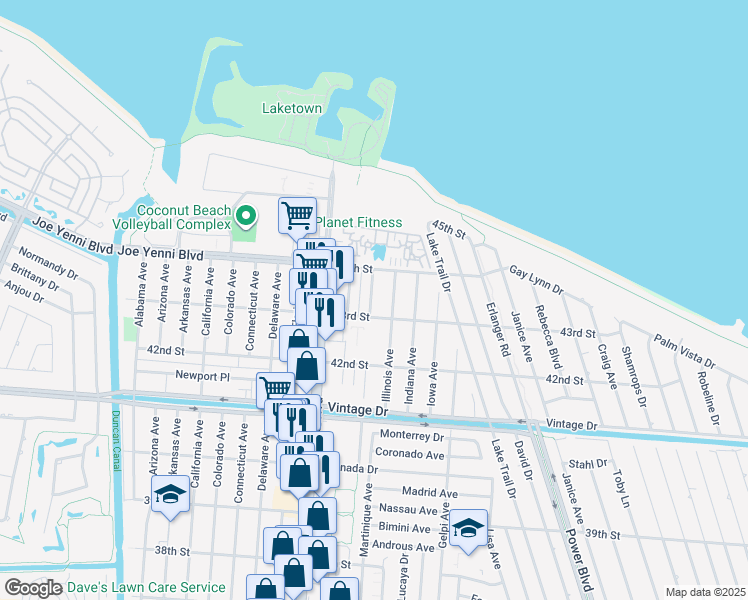map of restaurants, bars, coffee shops, grocery stores, and more near 4309 Illinois Avenue in Kenner