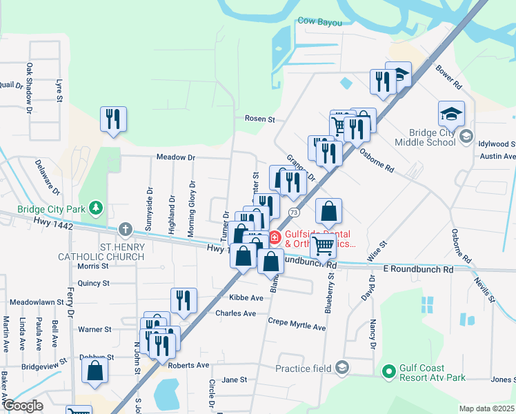 map of restaurants, bars, coffee shops, grocery stores, and more near 870 Center Street in Bridge City