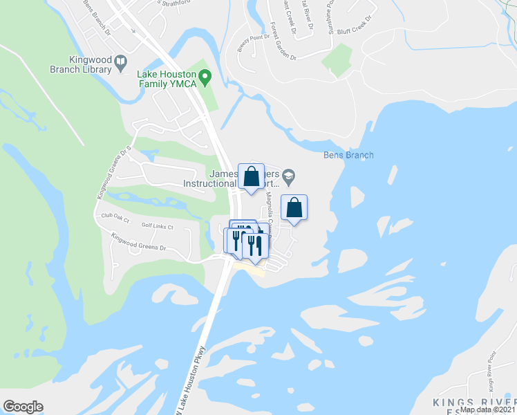 map of restaurants, bars, coffee shops, grocery stores, and more near 4855 Magnolia Cove Drive in Houston