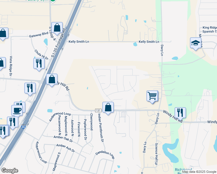 map of restaurants, bars, coffee shops, grocery stores, and more near 141 Northern Flicker Street in Kyle