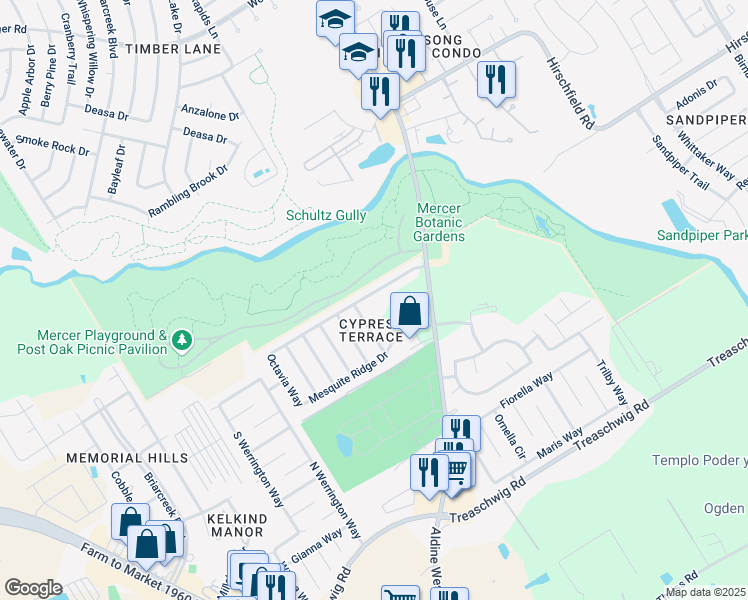 map of restaurants, bars, coffee shops, grocery stores, and more near in Harris County