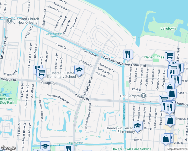 map of restaurants, bars, coffee shops, grocery stores, and more near 29 Monte Carlo Drive in Kenner