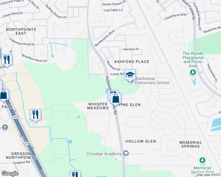 map of restaurants, bars, coffee shops, grocery stores, and more near 18403 Hufsmith - Kohrville Road in Tomball