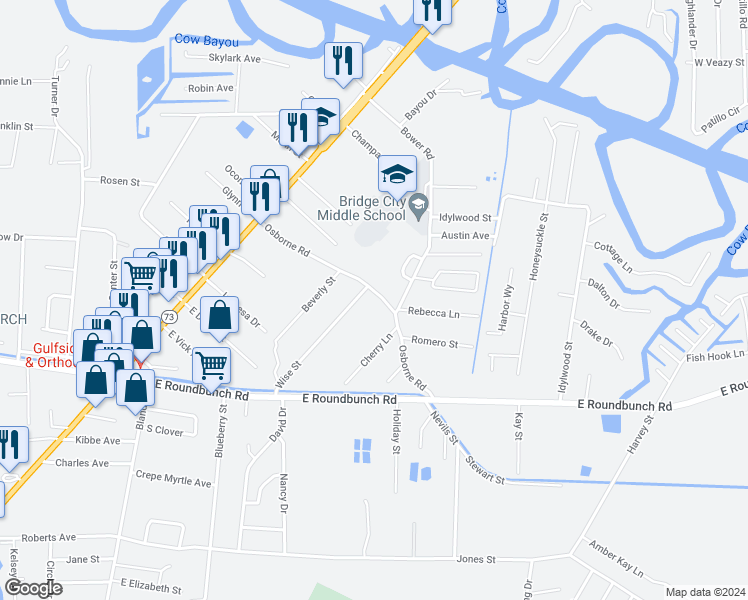 map of restaurants, bars, coffee shops, grocery stores, and more near 380 Osborne Road in Bridge City