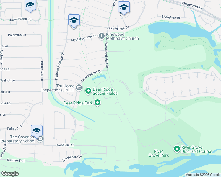 map of restaurants, bars, coffee shops, grocery stores, and more near 2210 Deer Cove Trail in Humble