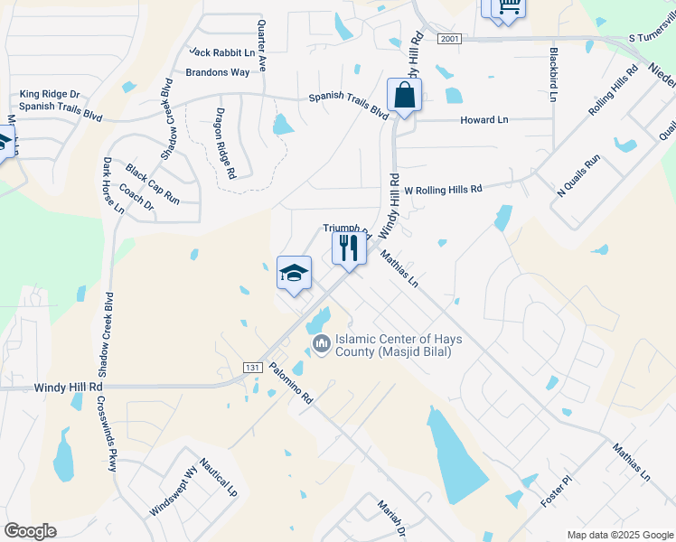 map of restaurants, bars, coffee shops, grocery stores, and more near 164 Twisted Oaks Lane in Buda
