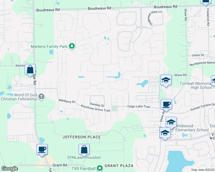 map of restaurants, bars, coffee shops, grocery stores, and more near 15330 Greenford Glen Drive in Cypress