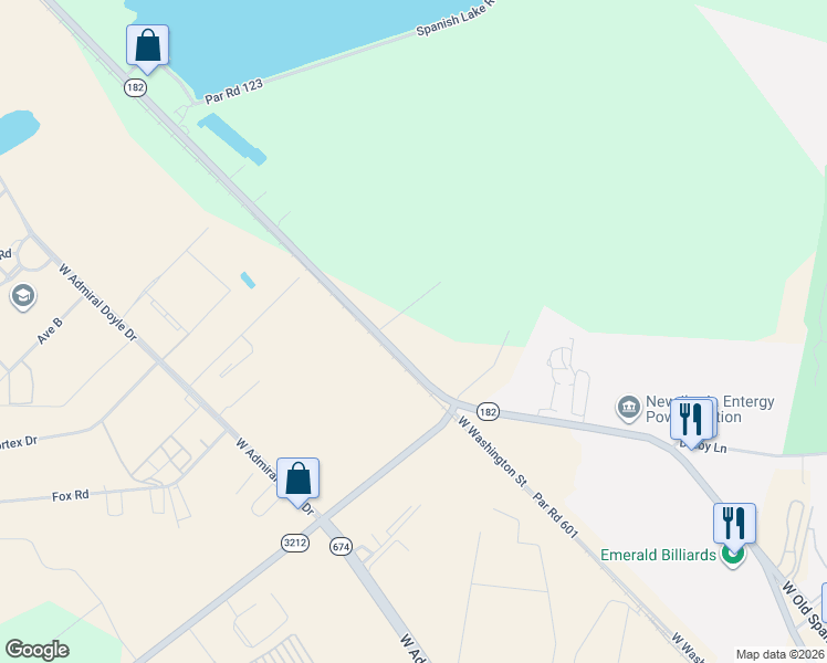 map of restaurants, bars, coffee shops, grocery stores, and more near 116 Laperouse Drive in New Iberia