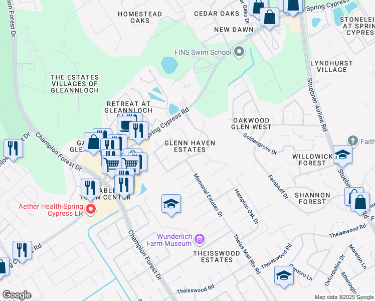 map of restaurants, bars, coffee shops, grocery stores, and more near 8403 Glenn Elm Drive in Spring
