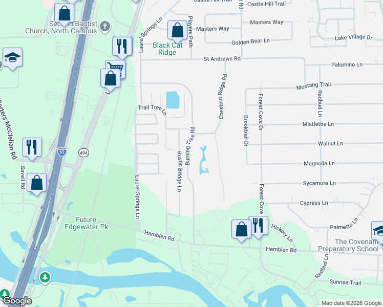 map of restaurants, bars, coffee shops, grocery stores, and more near 22302 Rustic Bridge Lane in Humble