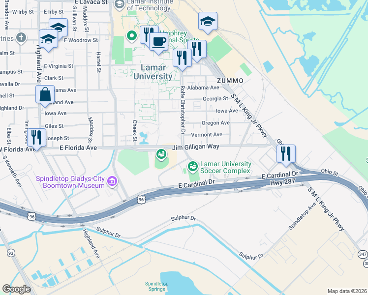 map of restaurants, bars, coffee shops, grocery stores, and more near 1000 Jim Gilligan Way in Beaumont