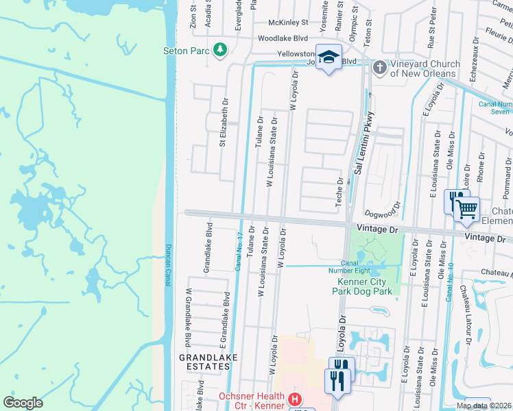 map of restaurants, bars, coffee shops, grocery stores, and more near 4016 Tulane Drive in Kenner