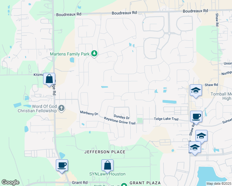 map of restaurants, bars, coffee shops, grocery stores, and more near 15418 Greenford Glen Drive in Cypress