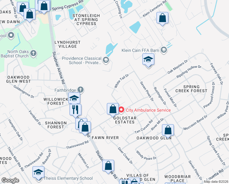 map of restaurants, bars, coffee shops, grocery stores, and more near 17811 Hawk Haven Lane in Spring